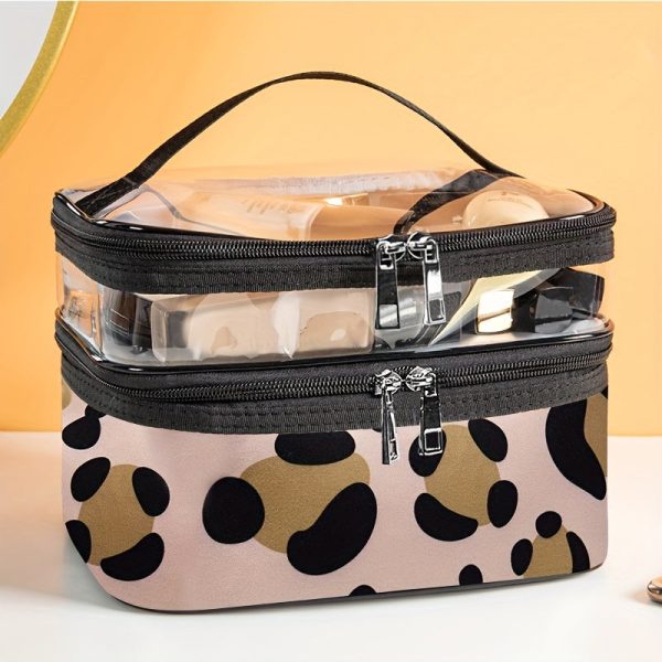 Peekingoose Double-Layer Grid Cosmetic Bag - Large Capacity, Portable Travel Organizer for Skincare and Toiletries