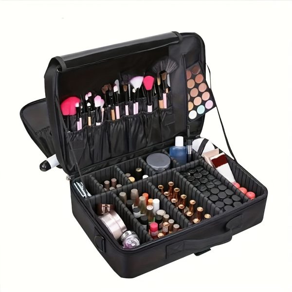 Peekingoose 3-Layer Travel Makeup Bag With Dividers, Professional Cosmetic Train Storage Case Organizer For Cosmetic Brushes Tools, Jewelry Accessories & Toiletries