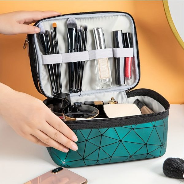 Peekingoose Double-Layer Grid Cosmetic Bag - Large Capacity, Portable Travel Organizer for Skincare and Toiletries
