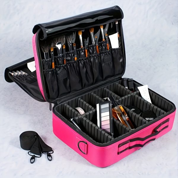 Peekingoose 3-Layer Travel Makeup Bag With Dividers, Professional Cosmetic Train Storage Case Organizer For Cosmetic Brushes Tools, Jewelry Accessories & Toiletries