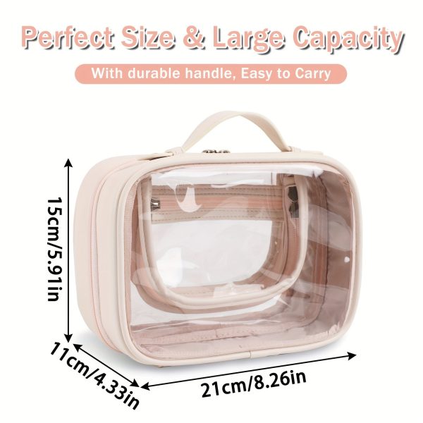Peekingoose Transparent Double-Layer Large Capacity Makeup Bag - Portable, Minimalist Design, Waterproof Travel Cosmetic Storage Bag