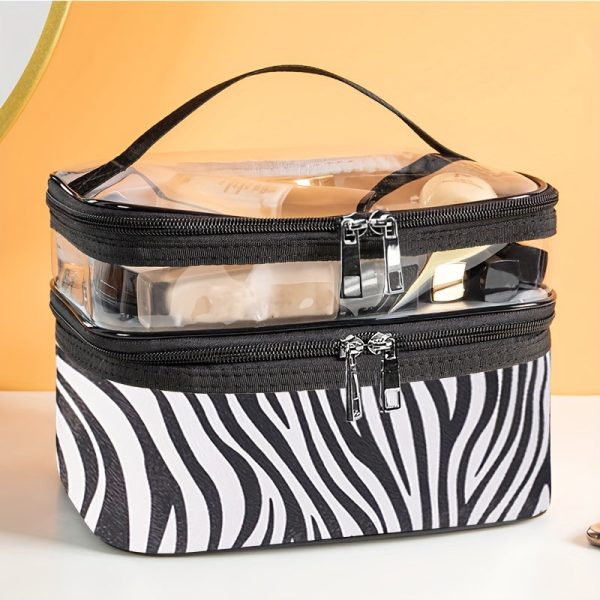 Peekingoose Double-Layer Grid Cosmetic Bag - Large Capacity, Portable Travel Organizer for Skincare and Toiletries