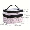 Peekingoose Double-Layer Grid Cosmetic Bag - Large Capacity, Portable Travel Organizer for Skincare and Toiletries