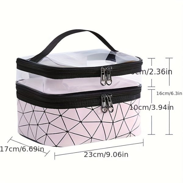 Peekingoose Double-Layer Grid Cosmetic Bag - Large Capacity, Portable Travel Organizer for Skincare and Toiletries