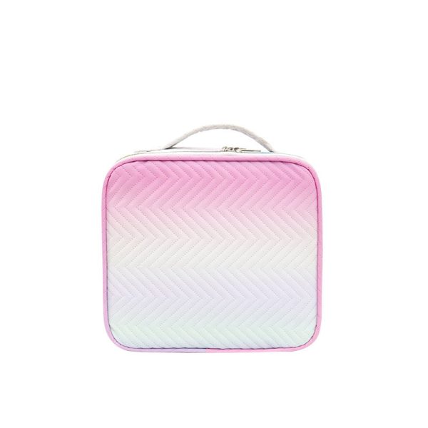 Peekingoose Waterproof Gradient Cosmetic Case for Women, Travel Makeup Organizer with Adjustable Compartments, PU Material, Unscented Beauty Storage Box with Brush Cover