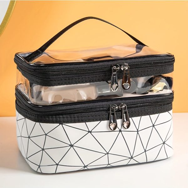 Peekingoose Double-Layer Grid Cosmetic Bag - Large Capacity, Portable Travel Organizer for Skincare and Toiletries