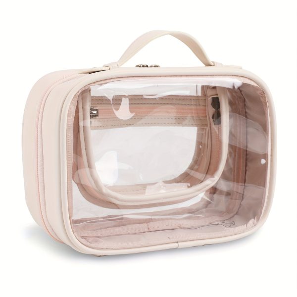 Peekingoose Transparent Double-Layer Large Capacity Makeup Bag - Portable, Minimalist Design, Waterproof Travel Cosmetic Storage Bag