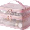 Peekingoose Double Layer Travel Makeup Bag Mesh Bag for Women,Travel Essentials Toiletry Bag Makeup Organizer Large Capacity Zipper Cosmetic Bag Vacation Essentials for Women-Pink