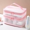 Peekingoose Double Layer Travel Makeup Bag Mesh Bag for Women,Travel Essentials Toiletry Bag Makeup Organizer Large Capacity Zipper Cosmetic Bag Vacation Essentials for Women-Pink