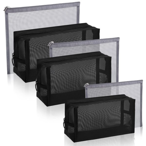 Peekingoose 6 Pieces Mesh Makeup Bags Mesh Cosmetic Bag Portable Travel Organizing Zipper Pouch Toiletries Makeup Pouches for Home Office Travel Accessories