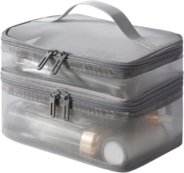 Peekingoose Double Layer Travel Makeup Bag Mesh Bag for Women,Travel Essentials Toiletry Bag Makeup Organizer Large Capacity Zipper Cosmetic Bag Vacation Essentials for Women-Pink