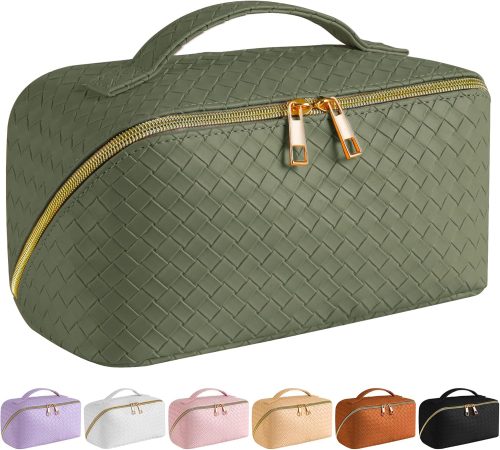 81SZzNIeCxL._AC_SL1500-20240706-025609 Peekingoose SFXULIX Large Capacity Travel Cosmetic Bag - Makeup Bag, PU Leather Waterproof Cosmetic Bag, Women Portable Travel Makeup Bag With Handle and Divider Flat Lay Makeup Organizer Bag
