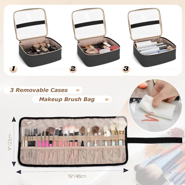Peekingoose Rolling Makeup Case with 3 Removable Pouches and 1 Makeup Brush Bag, Large Makeup Bag Cosmetic Bag with Detachable Dolly