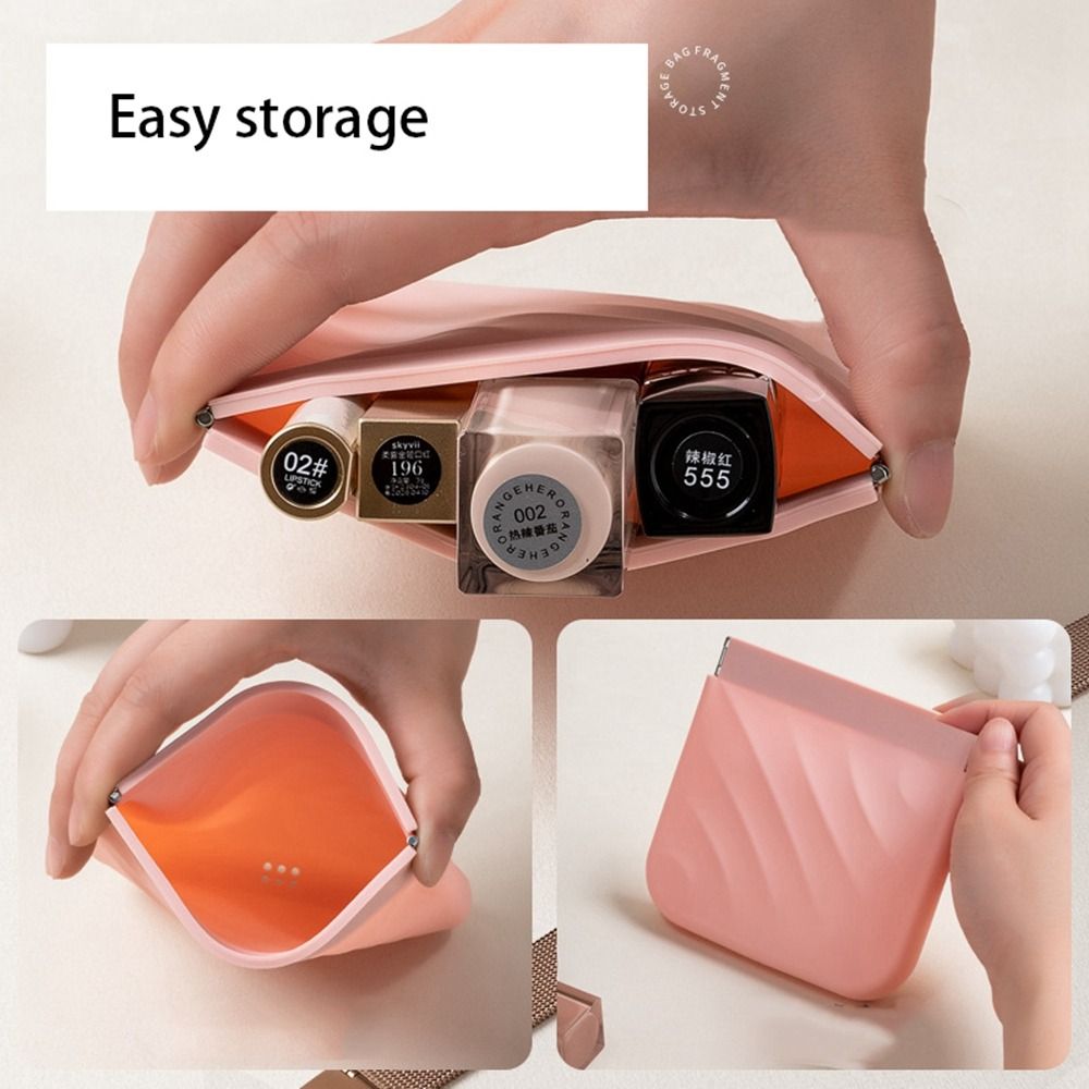 Simple Silicone Mini Cosmetic Bag Storage Bag Makeup Bag Lipstick Storage Bag Travel Supplies Self-closing Leaf Spring Bag Women - details 3