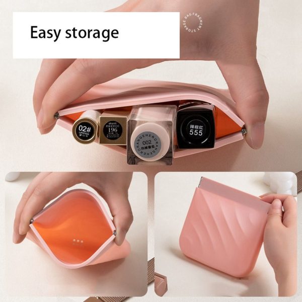 Peekingoose Simple Silicone Mini Cosmetic Bag Storage Bag Makeup Bag Lipstick Storage Bag Travel Supplies Self-closing Leaf Spring Bag Women
