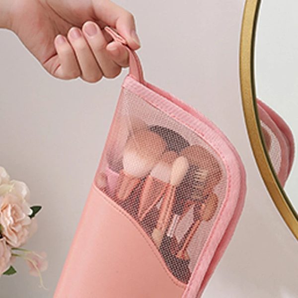 Peekingoose Travel Makeup Brush Bag Portable Cosmetic Brush Holder Organizer Waterproof Stand-Up Makeup Brush Pouch Zipper Toiletry Bag