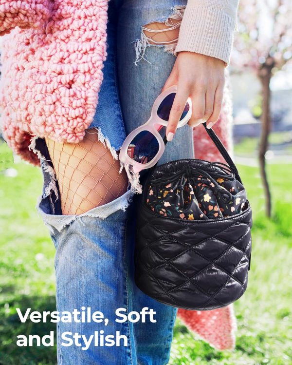 Peekingoose Barrel Drawstring Makeup Bag, Large Cosmetic Bag