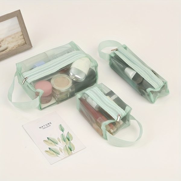 Peekingoose 3pcs Multi Functional Portable Mesh Transparent Wash Bag Cosmetic Bag, Simple Storage Bag With Zipper Handle