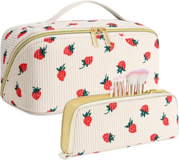 Peekingoose Travel Makeup Bag Set, Quilted Make up Bag Cute Floral Cosmetic Bag