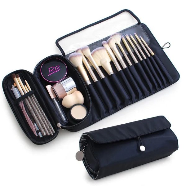 Peekingoose Makeup Bag Women's Cosmetic Brush Bag Travel Organizer Makeup Brushes Fold Tools Rolling Bags Waterproof Nylon Makeup Case