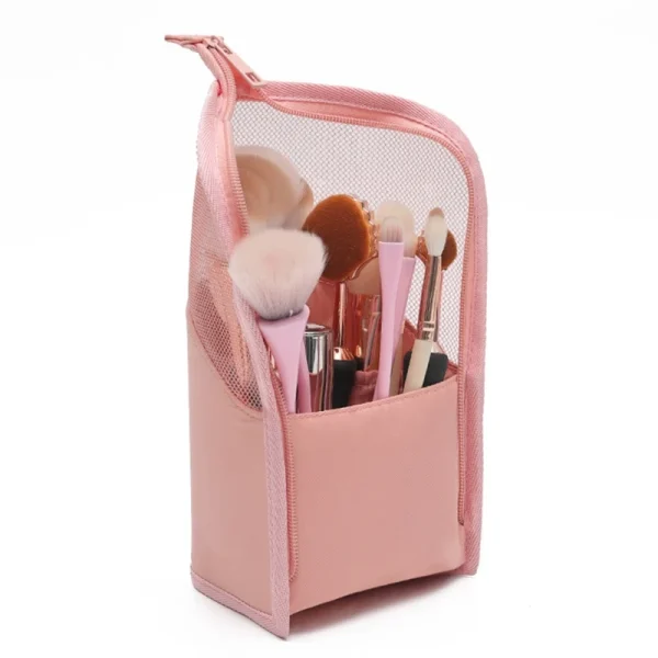 Peekingoose Travel Makeup Brush Bag Portable Cosmetic Brush Holder Organizer Waterproof Stand-Up Makeup Brush Pouch Zipper Toiletry Bag