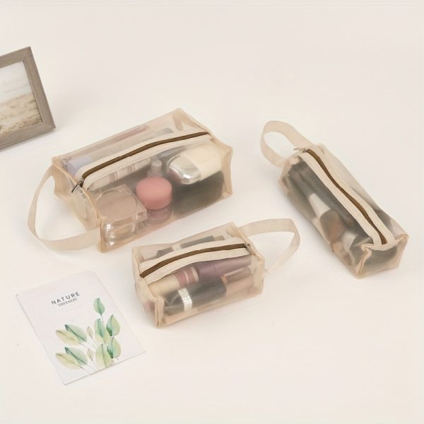 Peekingoose 3pcs Multi Functional Portable Mesh Transparent Wash Bag Cosmetic Bag, Simple Storage Bag With Zipper Handle