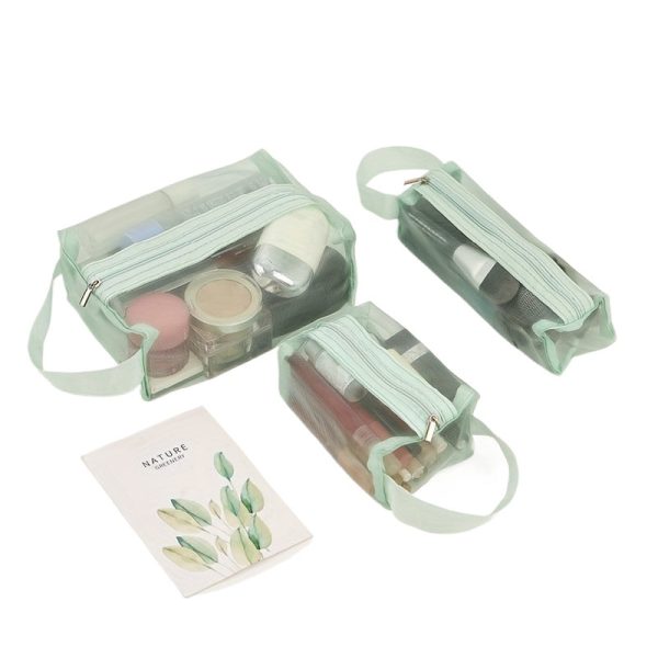 Peekingoose 3pcs Multi Functional Portable Mesh Transparent Wash Bag Cosmetic Bag, Simple Storage Bag With Zipper Handle
