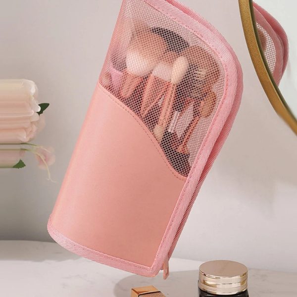 Peekingoose Travel Makeup Brush Bag Portable Cosmetic Brush Holder Organizer Waterproof Stand-Up Makeup Brush Pouch Zipper Toiletry Bag