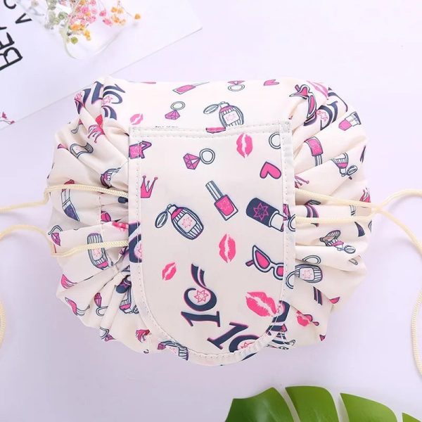 Peekingoose Women Drawstring Cosmetic Bag Travel Storage Makeup Bag Organizer Foldable Make Up Pouch Portable Waterproof Toiletry Case