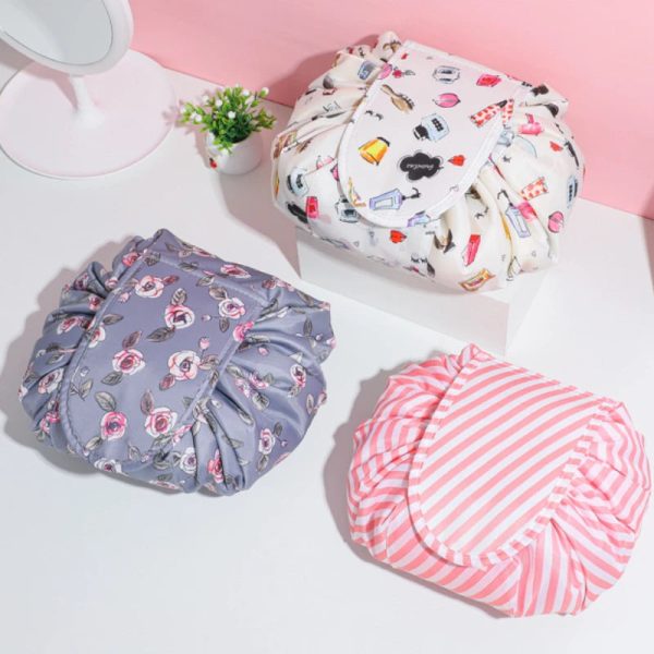 Peekingoose Women Drawstring Cosmetic Bag Travel Storage Makeup Bag Organizer Foldable Make Up Pouch Portable Waterproof Toiletry Case