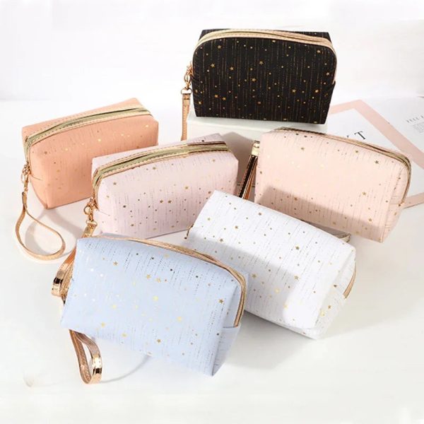 Peekingoose Women Paillette Stars Cosmetic Bag Make Up Bag Pouch Wash Toiletry Bag Travel Ladies Makeup Bag Tampon Holder Organizer Bags