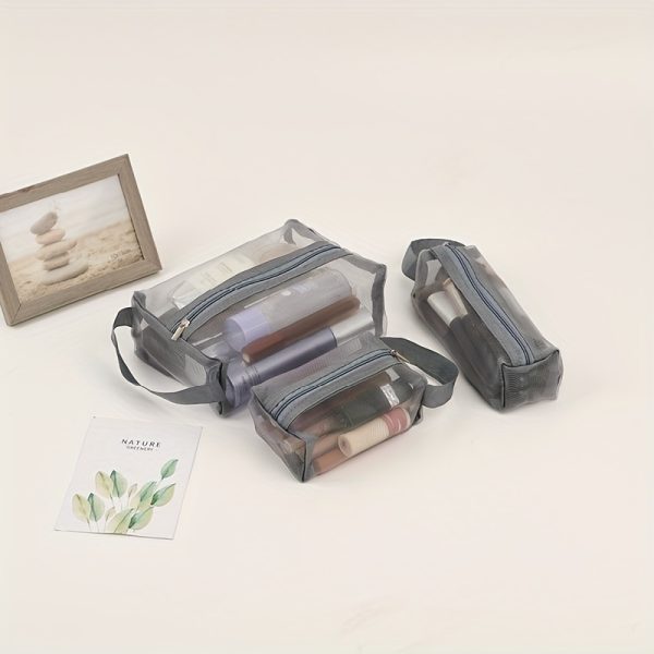 Peekingoose 3pcs Multi Functional Portable Mesh Transparent Wash Bag Cosmetic Bag, Simple Storage Bag With Zipper Handle