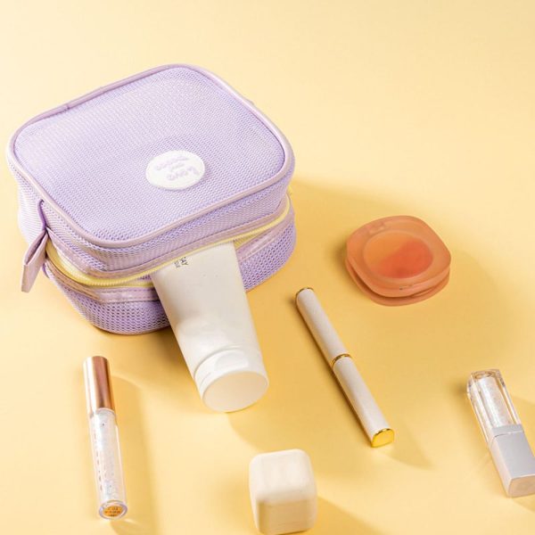 Peekingoose Square Mesh Makeup Bag Zipper Toiletry Bag Toiletry Storage Bag Coin Purse Organizer Case Transparent Cosmetic Bag Girls