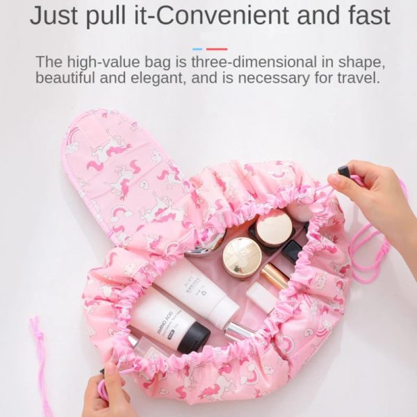 Peekingoose Women Drawstring Cosmetic Bag Travel Storage Makeup Bag Organizer Foldable Make Up Pouch Portable Waterproof Toiletry Case