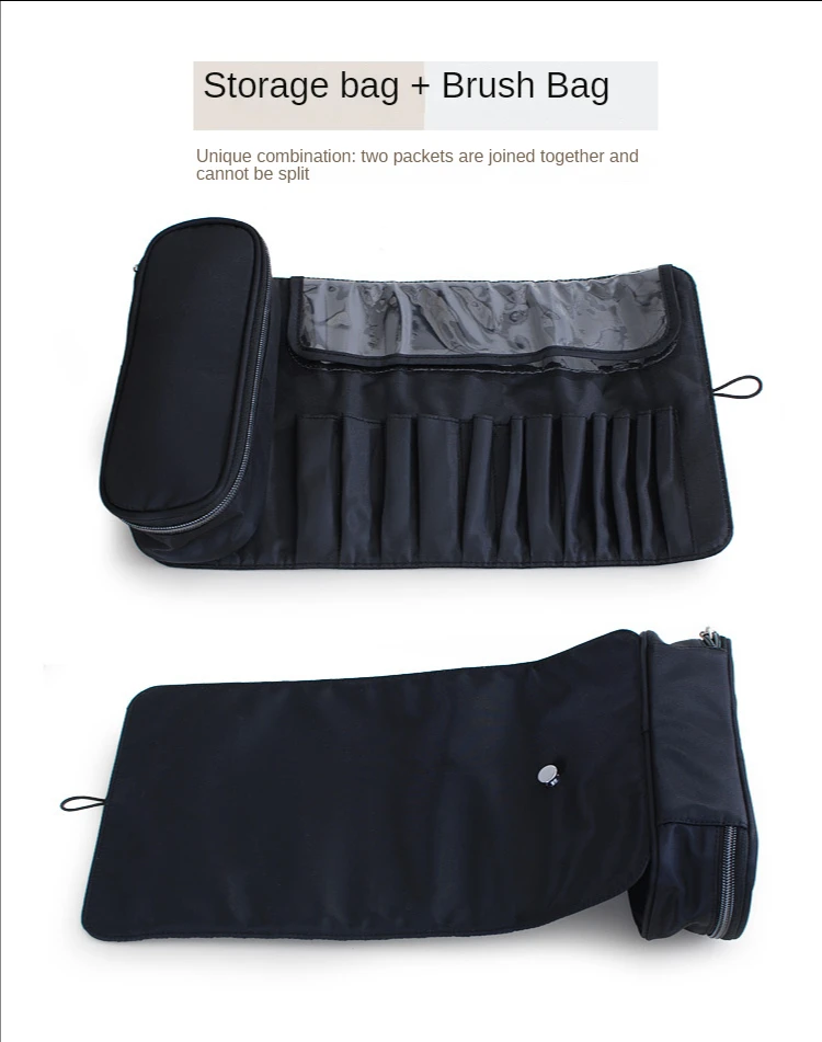 Makeup Bag Women's Cosmetic Brush Bag Travel Organizer Makeup Brushes Fold Tools Rolling Bags Waterproof Nylon Makeup Case - details 3