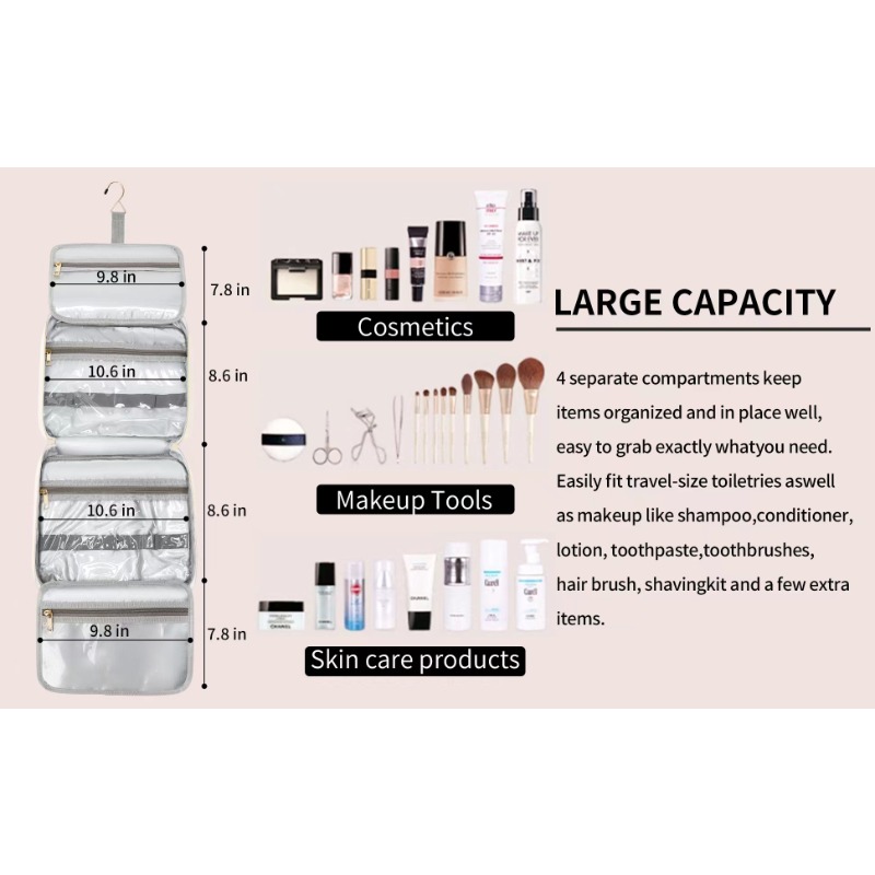 Bolsa de artículos de tocador con gancho, bolsa de maquillaje impermeable, organizador de viaje, bolsa de mano, 1 ud. - details 0