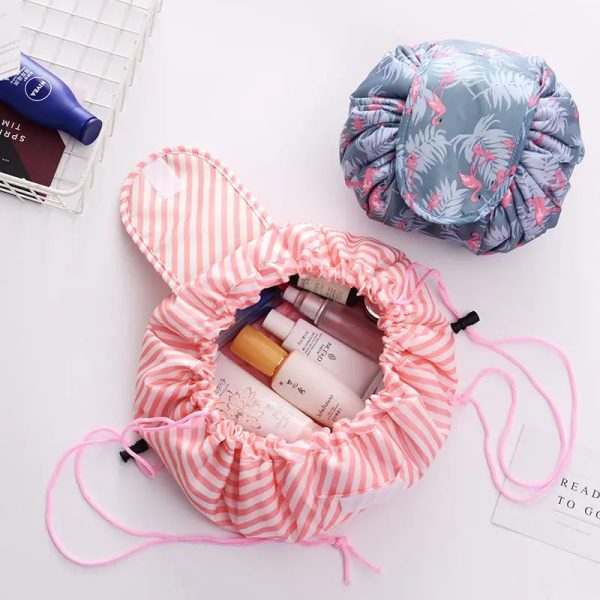 Peekingoose Women Drawstring Cosmetic Bag Travel Storage Makeup Bag Organizer Foldable Make Up Pouch Portable Waterproof Toiletry Case