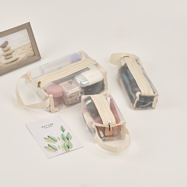 Peekingoose 3pcs Multi Functional Portable Mesh Transparent Wash Bag Cosmetic Bag, Simple Storage Bag With Zipper Handle