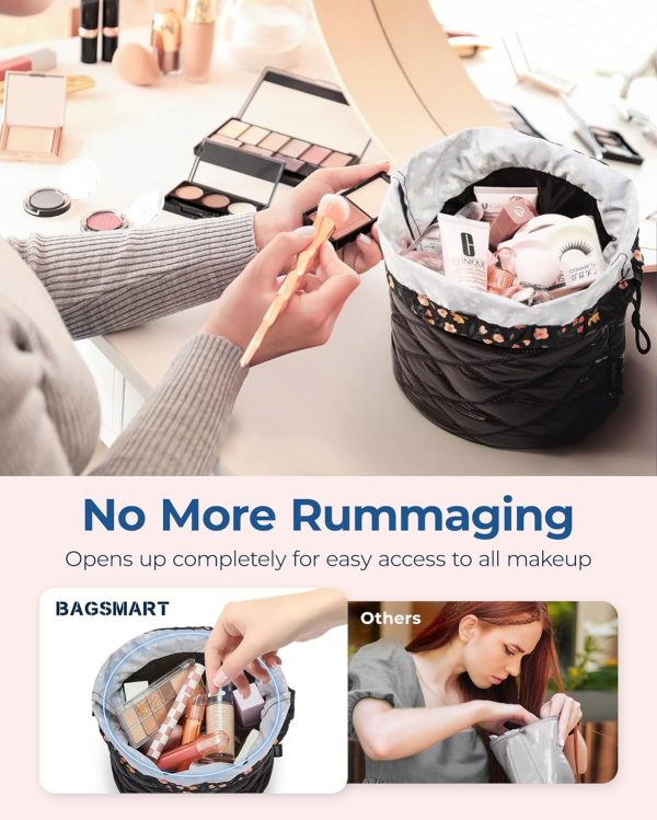 Peekingoose Barrel Drawstring Makeup Bag, Large Cosmetic Bag