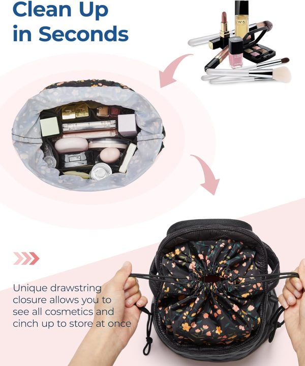 Peekingoose Barrel Drawstring Makeup Bag, Large Cosmetic Bag