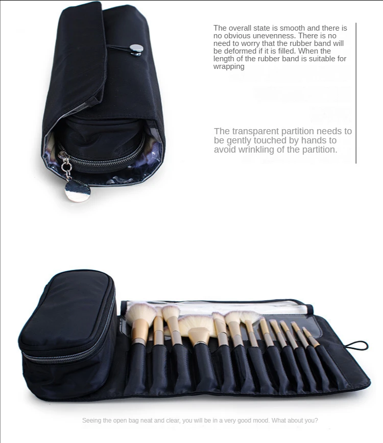 Makeup Bag Women's Cosmetic Brush Bag Travel Organizer Makeup Brushes Fold Tools Rolling Bags Waterproof Nylon Makeup Case - details 10
