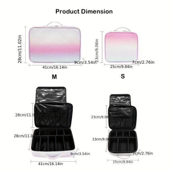 Peekingoose Waterproof Gradient Cosmetic Case for Women, Travel Makeup Organizer with Adjustable Compartments, PU Material, Unscented Beauty Storage Box with Brush Cover