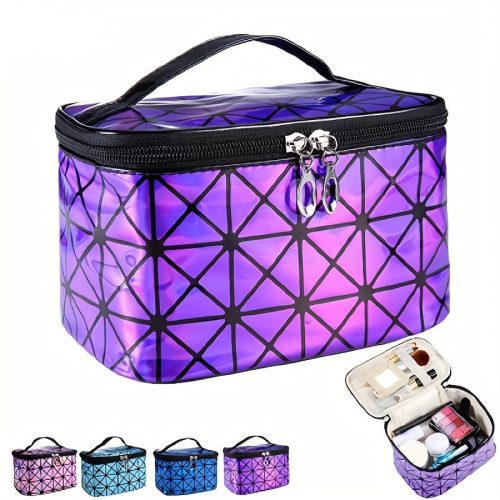 b8124ffa-b4fa-4124-8879-0c534d4d1d5f-1 Peekingoose Large Capacity Zipper Cosmetic Bag - Waterproof, Lightweight, Versatile Organizer with Geometric Pattern Design - Perfect for Music Festival, Travel, and Everyday Use