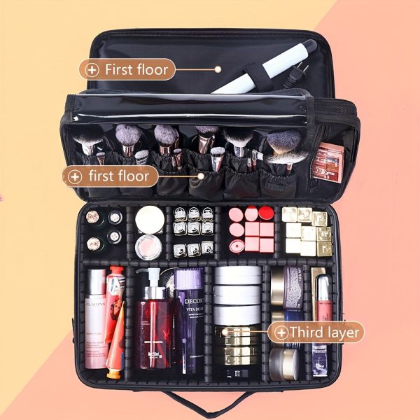 Peekingoose 3-Layer Travel Makeup Bag With Dividers, Professional Cosmetic Train Storage Case Organizer For Cosmetic Brushes Tools, Jewelry Accessories & Toiletries