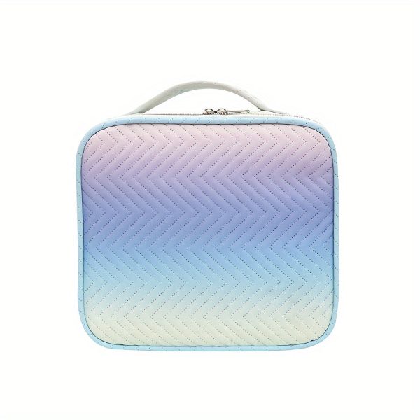 Peekingoose Waterproof Gradient Cosmetic Case for Women, Travel Makeup Organizer with Adjustable Compartments, PU Material, Unscented Beauty Storage Box with Brush Cover