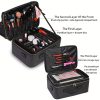 Peekingoose Nylon Professional Makeup Organizer Bag, Unisex-Adult Waterproof Cosmetic Case with Adjustable Dividers, Multi-Layer Storage for Beauty Tools and Accessories, Unscented