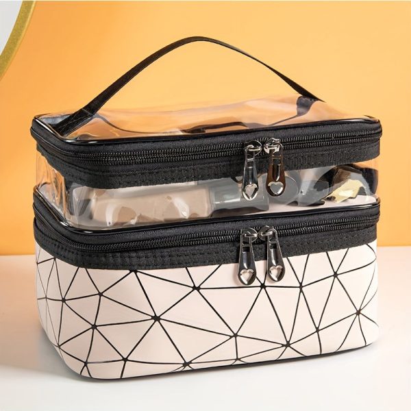 Peekingoose Double-Layer Grid Cosmetic Bag - Large Capacity, Portable Travel Organizer for Skincare and Toiletries