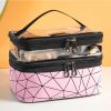 Peekingoose Double-Layer Grid Cosmetic Bag - Large Capacity, Portable Travel Organizer for Skincare and Toiletries