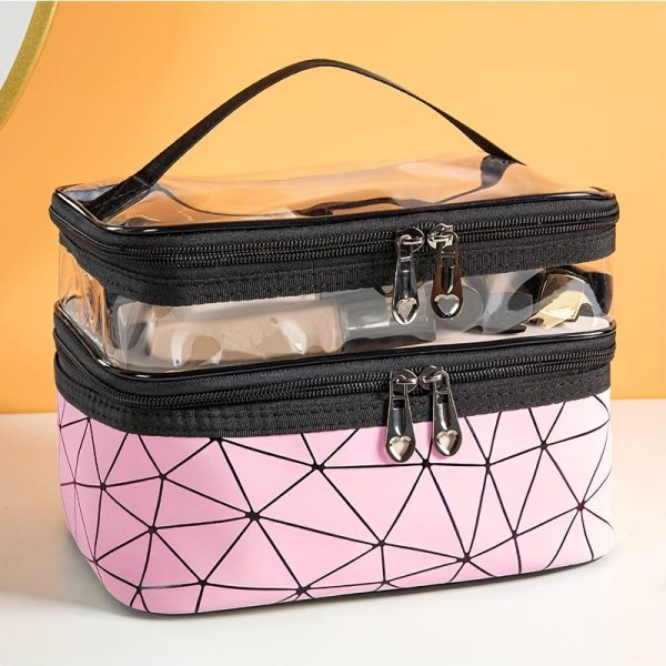 Peekingoose Double-Layer Grid Cosmetic Bag - Large Capacity, Portable Travel Organizer for Skincare and Toiletries