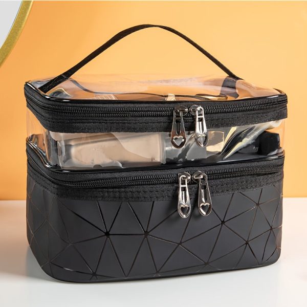 Peekingoose Double-Layer Grid Cosmetic Bag - Large Capacity, Portable Travel Organizer for Skincare and Toiletries